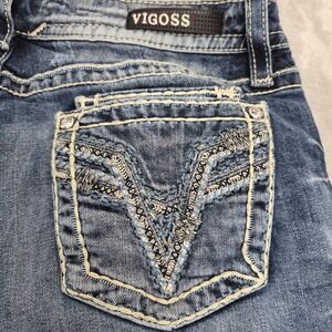 Vigoss Heritage Fit 10 (32) Women's Skinny Jeans Medium Embellished Thick Stitch